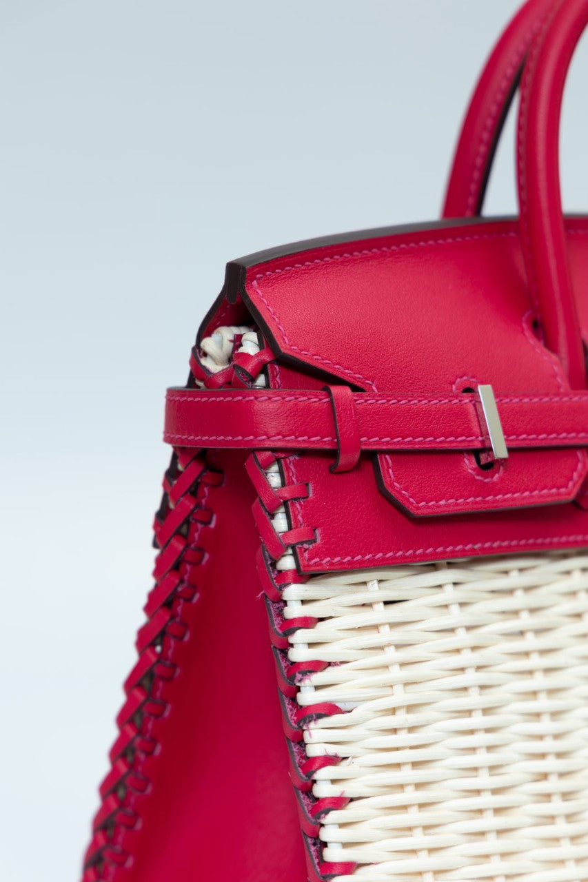 [Exclisuve] Hermes Limited Edition Picnic Birkin 25 Sellier Wicker and Rose Barenia leather  SS 2021
