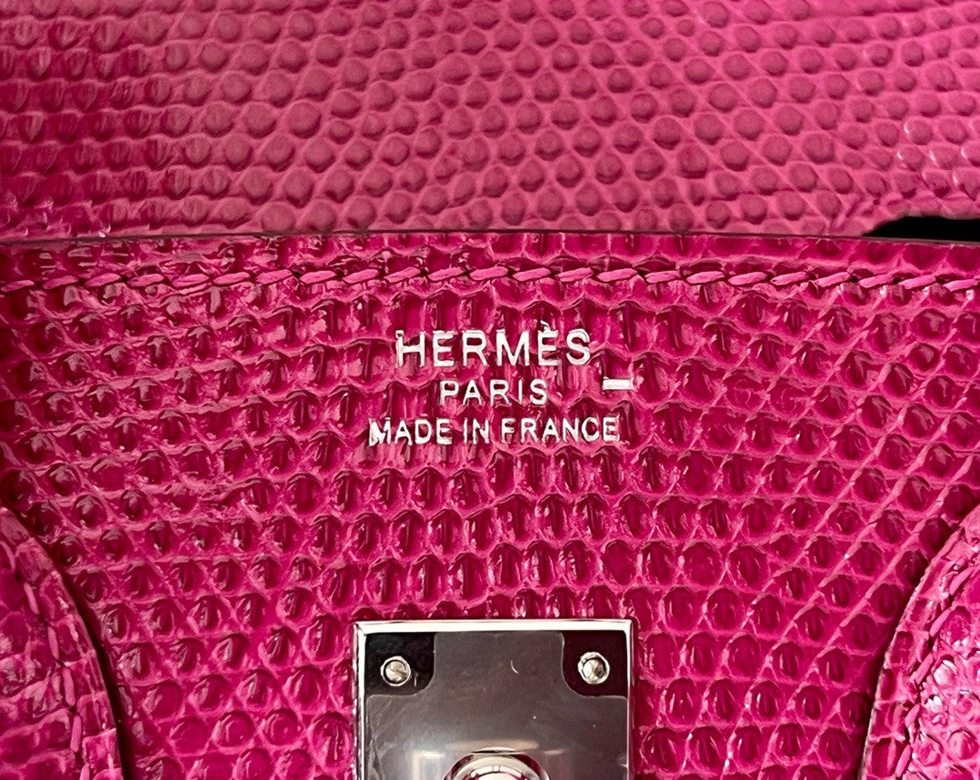 Hermes Rose Scheherazade Birkin Bag 25cm Lizard Palladium Hardware