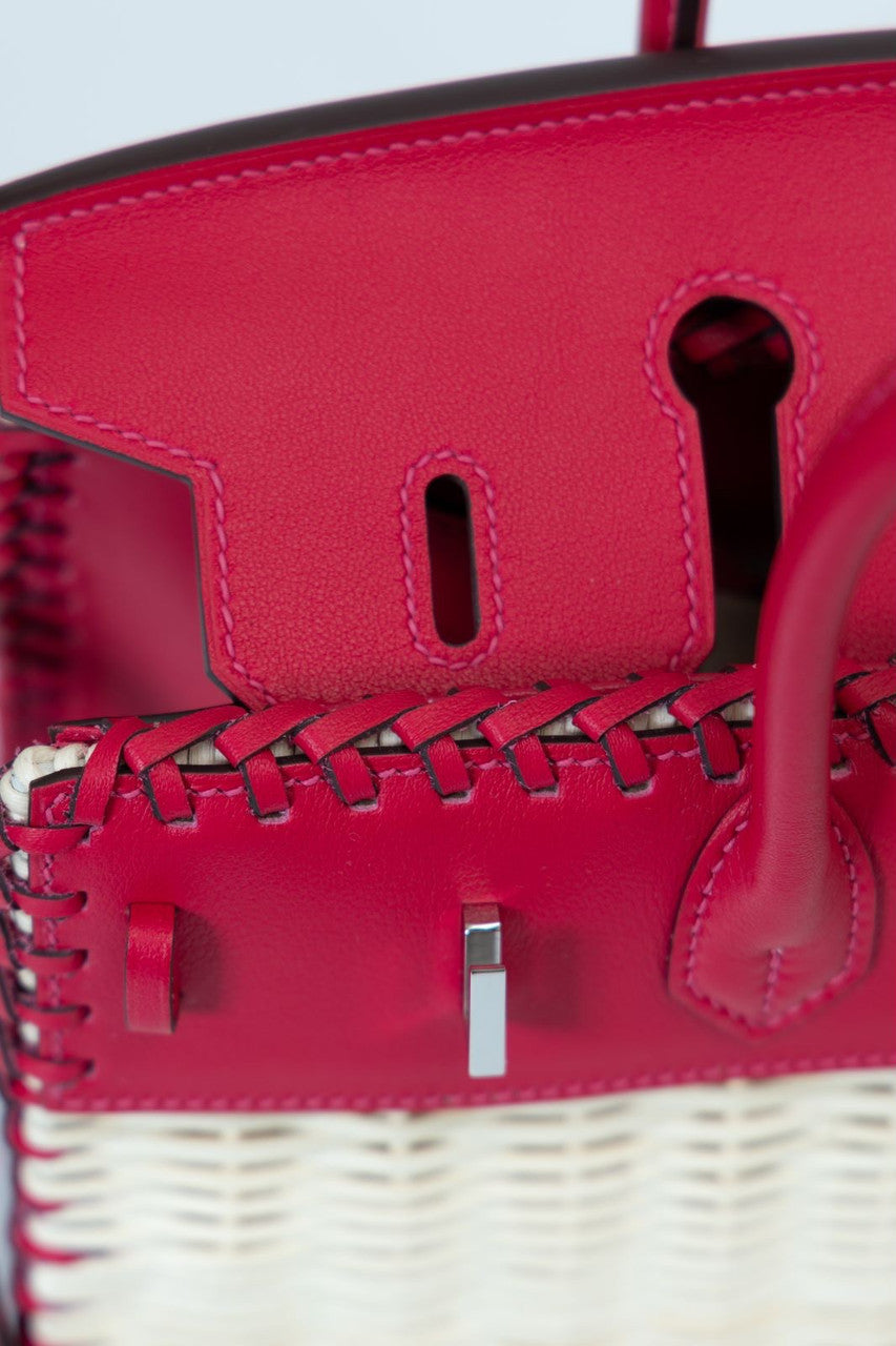 [Exclisuve] Hermes Limited Edition Picnic Birkin 25 Sellier Wicker and Rose Barenia leather  SS 2021