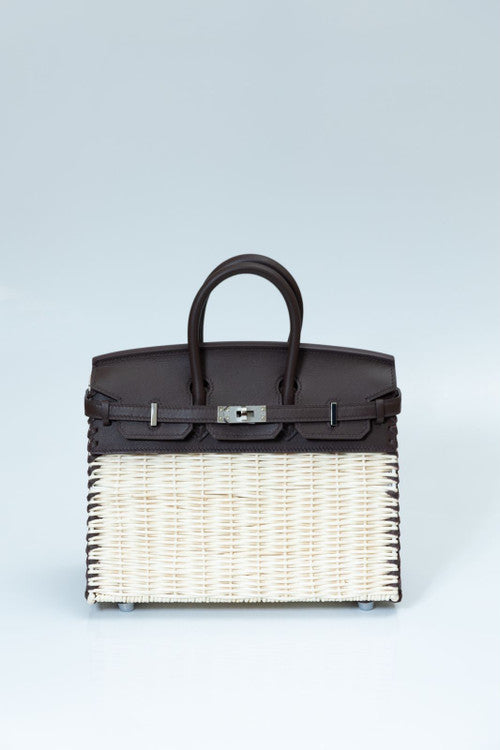 [Exclisuve] Hermes Limited Edition Picnic Birkin 25 Sellier Wicker and Black Barenia leather  SS 2021