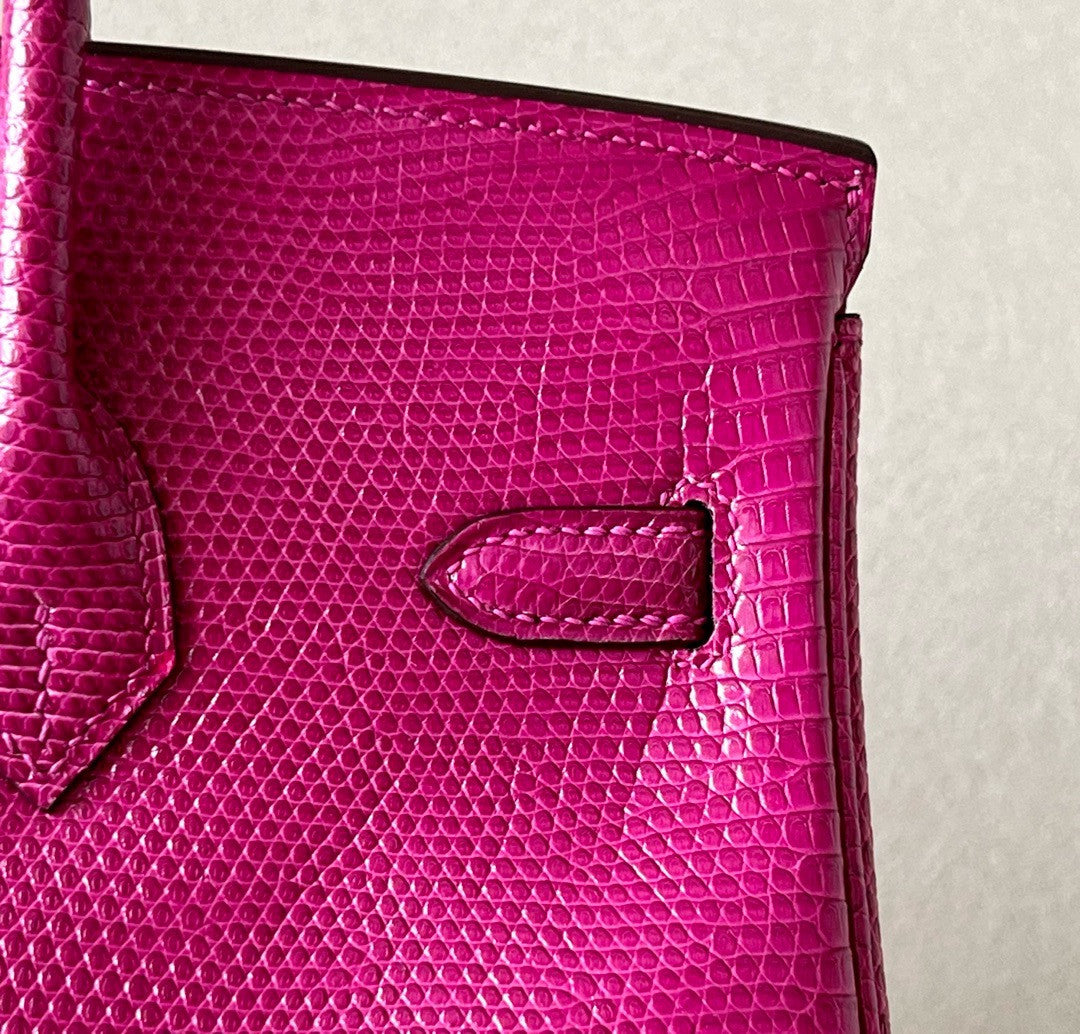Hermes Rose Scheherazade Birkin Bag 25cm Lizard Palladium Hardware