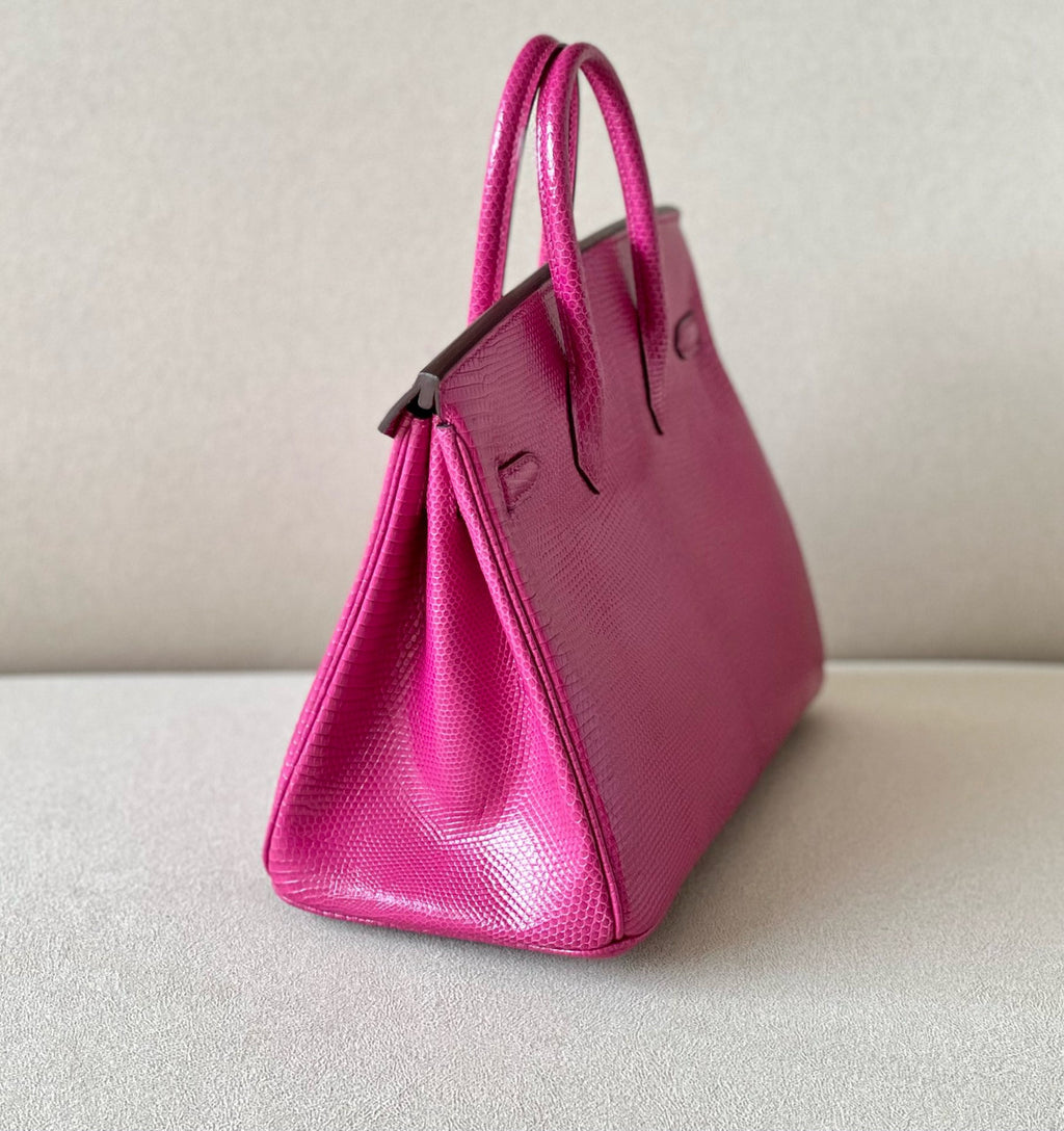 Hermes Rose Scheherazade Birkin Bag 25cm Lizard Palladium Hardware