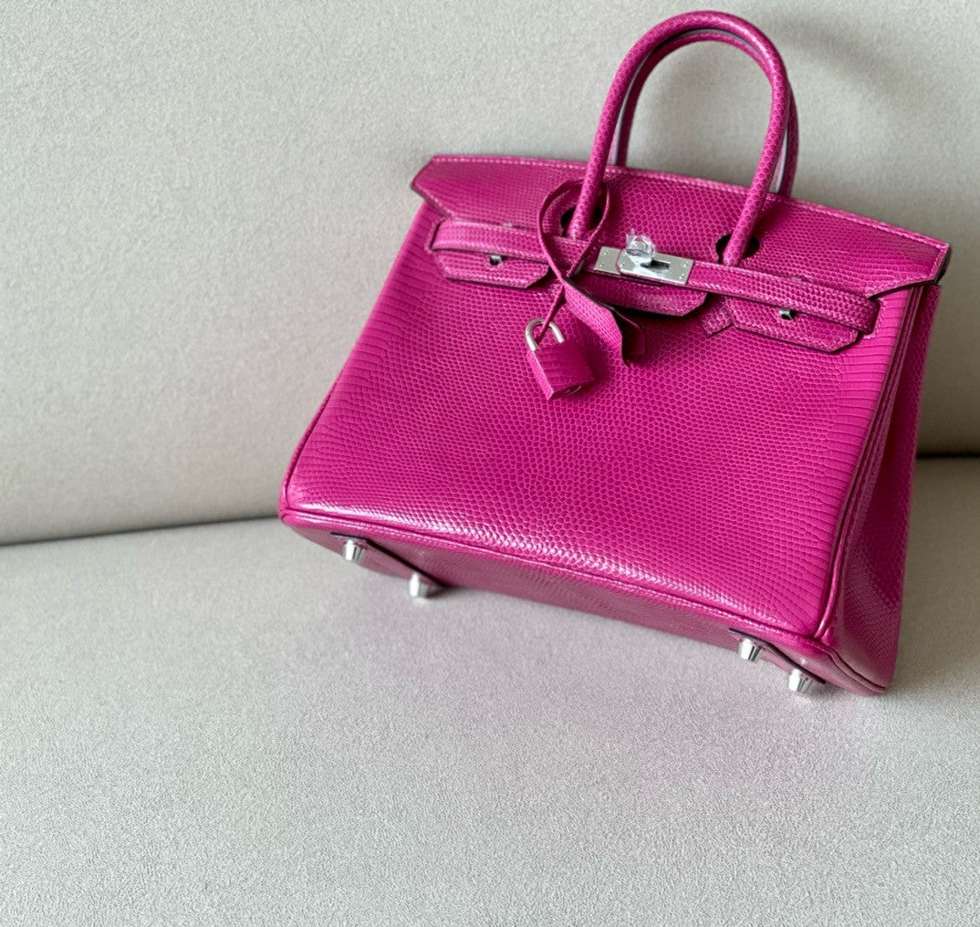 Hermes Rose Scheherazade Birkin Bag 25cm Lizard Palladium Hardware