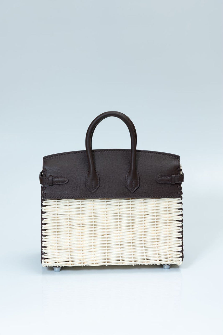 [Exclisuve] Hermes Limited Edition Picnic Birkin 25 Sellier Wicker and Black Barenia leather  SS 2021