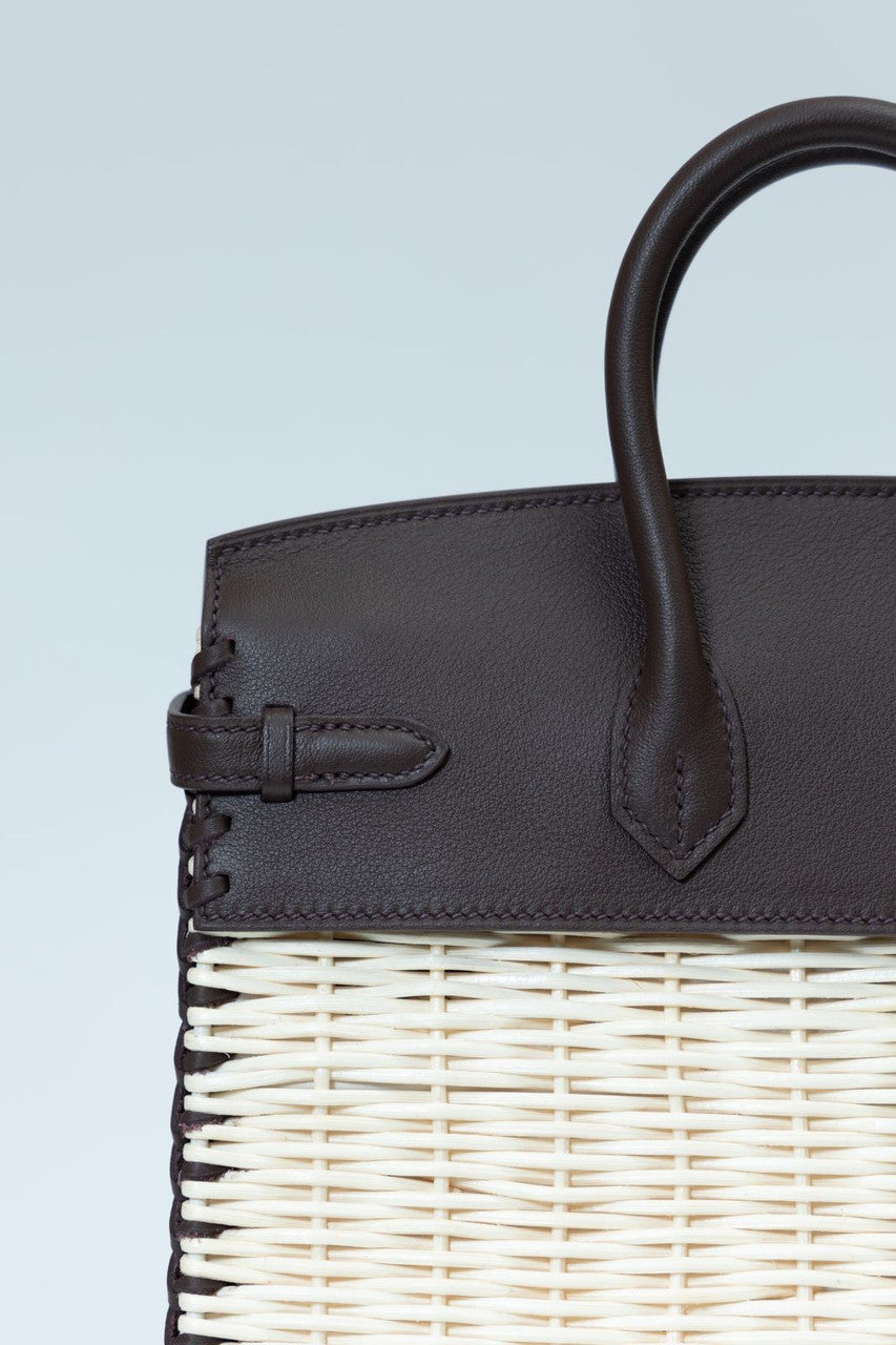[Exclisuve] Hermes Limited Edition Picnic Birkin 25 Sellier Wicker and Black Barenia leather  SS 2021