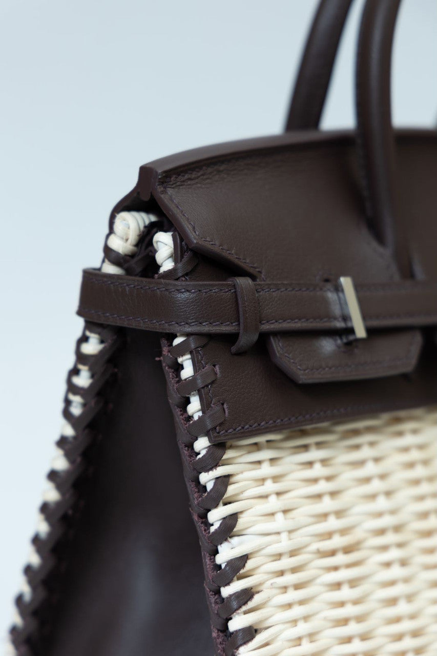 [Exclisuve] Hermes Limited Edition Picnic Birkin 25 Sellier Wicker and Black Barenia leather  SS 2021