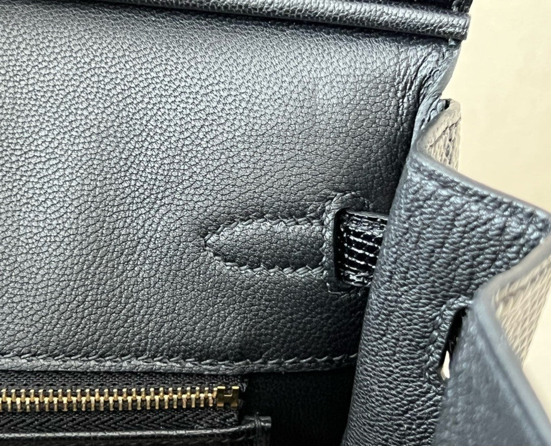 Hermes Black Lizard Birkin Bag 25cm Gold Hardware