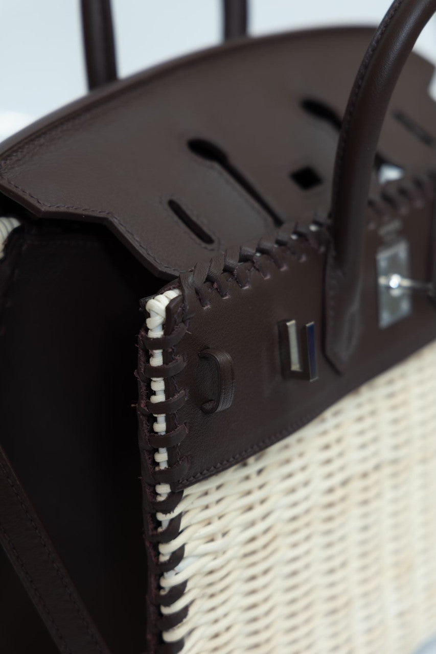 [Exclisuve] Hermes Limited Edition Picnic Birkin 25 Sellier Wicker and Black Barenia leather  SS 2021