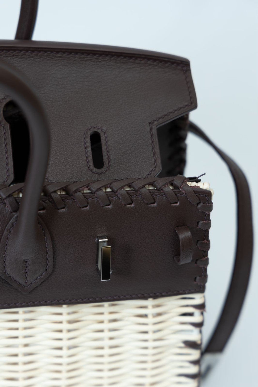 [Exclisuve] Hermes Limited Edition Picnic Birkin 25 Sellier Wicker and Black Barenia leather  SS 2021