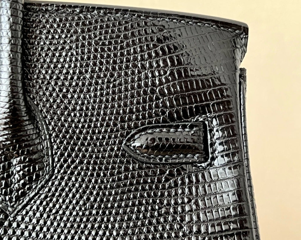 Hermes Black Lizard Birkin Bag 25cm Gold Hardware