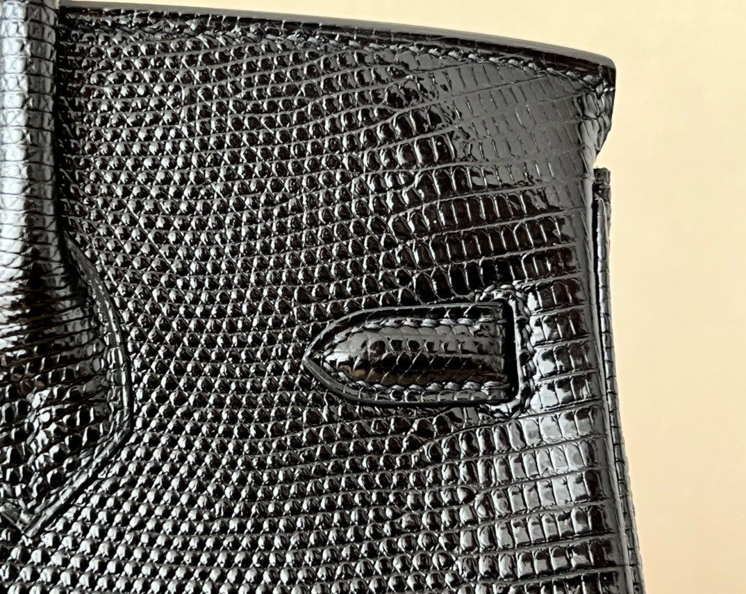 Hermes Black Lizard Birkin Bag 25cm Gold Hardware