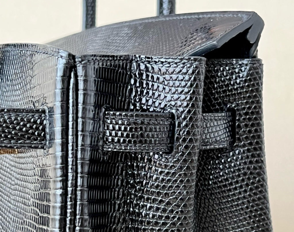 Hermes Black Lizard Birkin Bag 25cm Gold Hardware