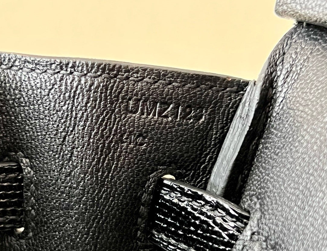 Hermes Black Lizard Birkin Bag 25cm Gold Hardware
