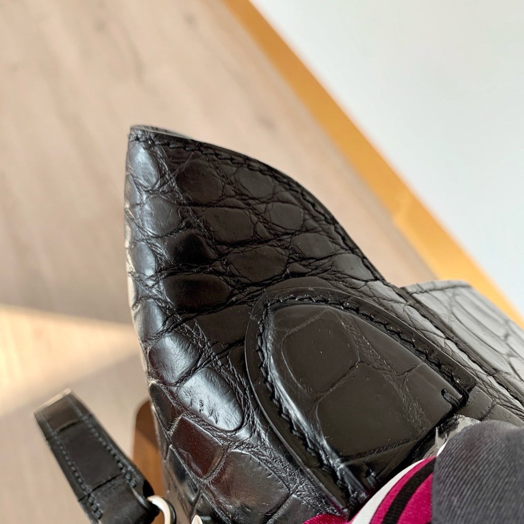 Hermes Kelly 24/24 Black Nilo Crocodile  with Palladium Hardware