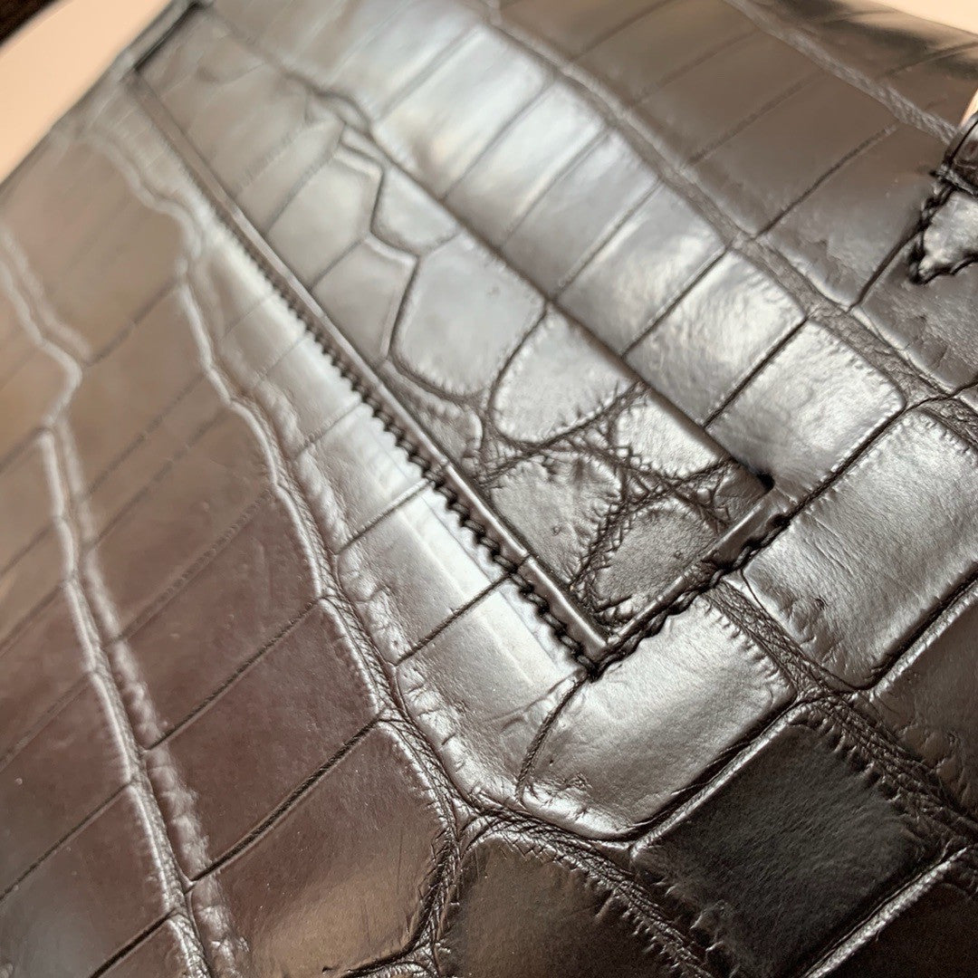 Hermes Kelly 24/24 Black Nilo Crocodile  with Palladium Hardware
