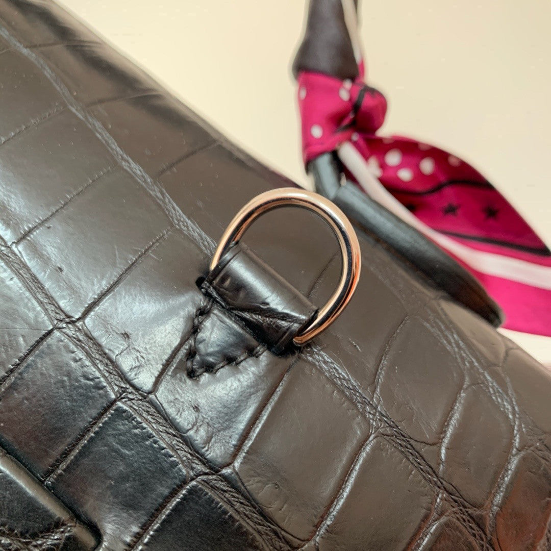 Hermes Kelly 24/24 Black Nilo Crocodile  with Palladium Hardware