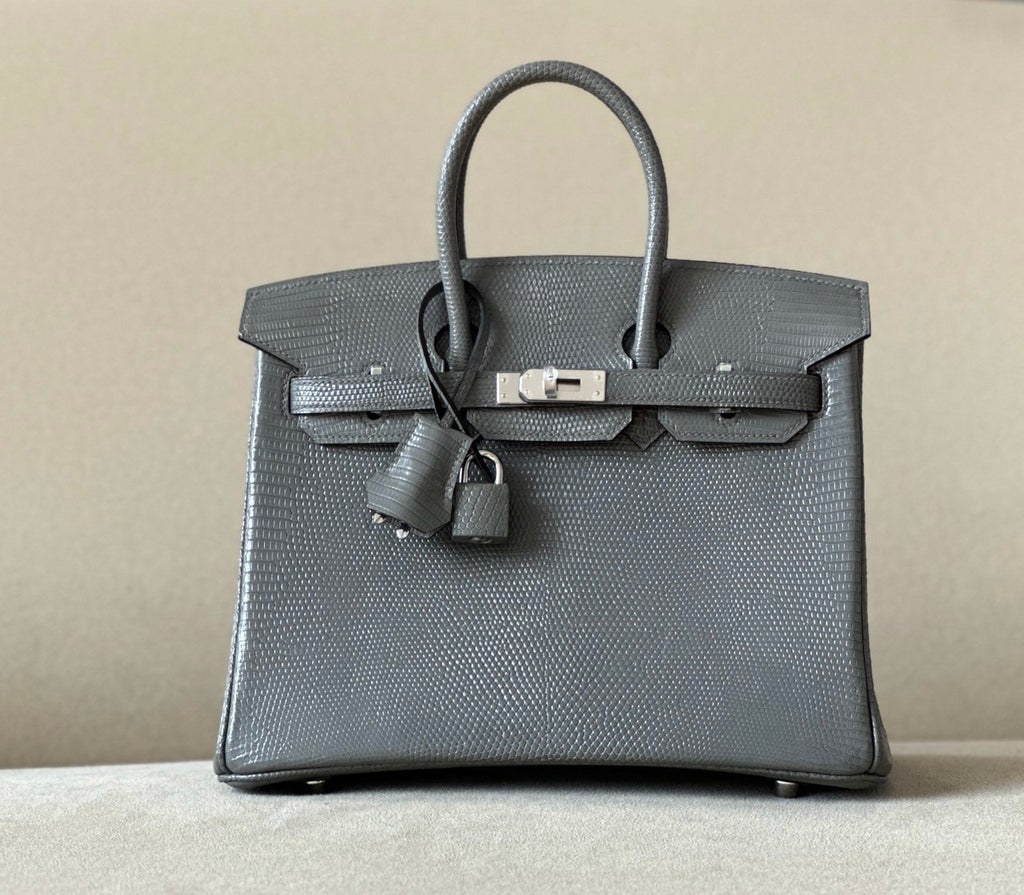 Hermes Grey Lizard Birkin Bag 25cm Palladium Hardware