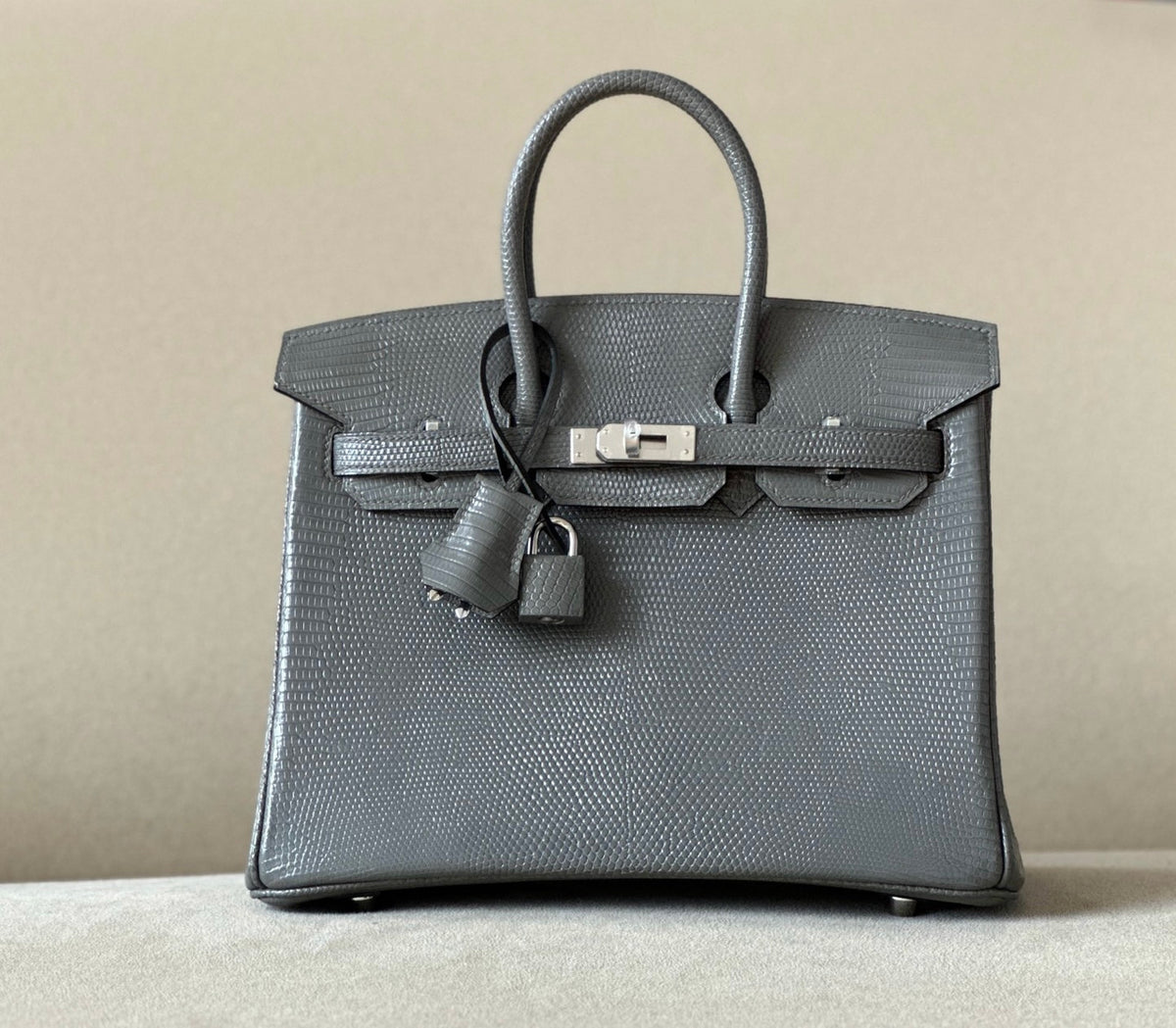 Hermes Grey Lizard Birkin Bag 25cm Palladium Hardware