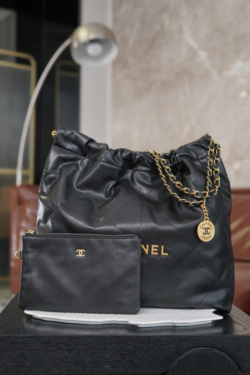CHANEL 22 HANDBAG Caviar Black with Gold Hardware Medium SS 2024