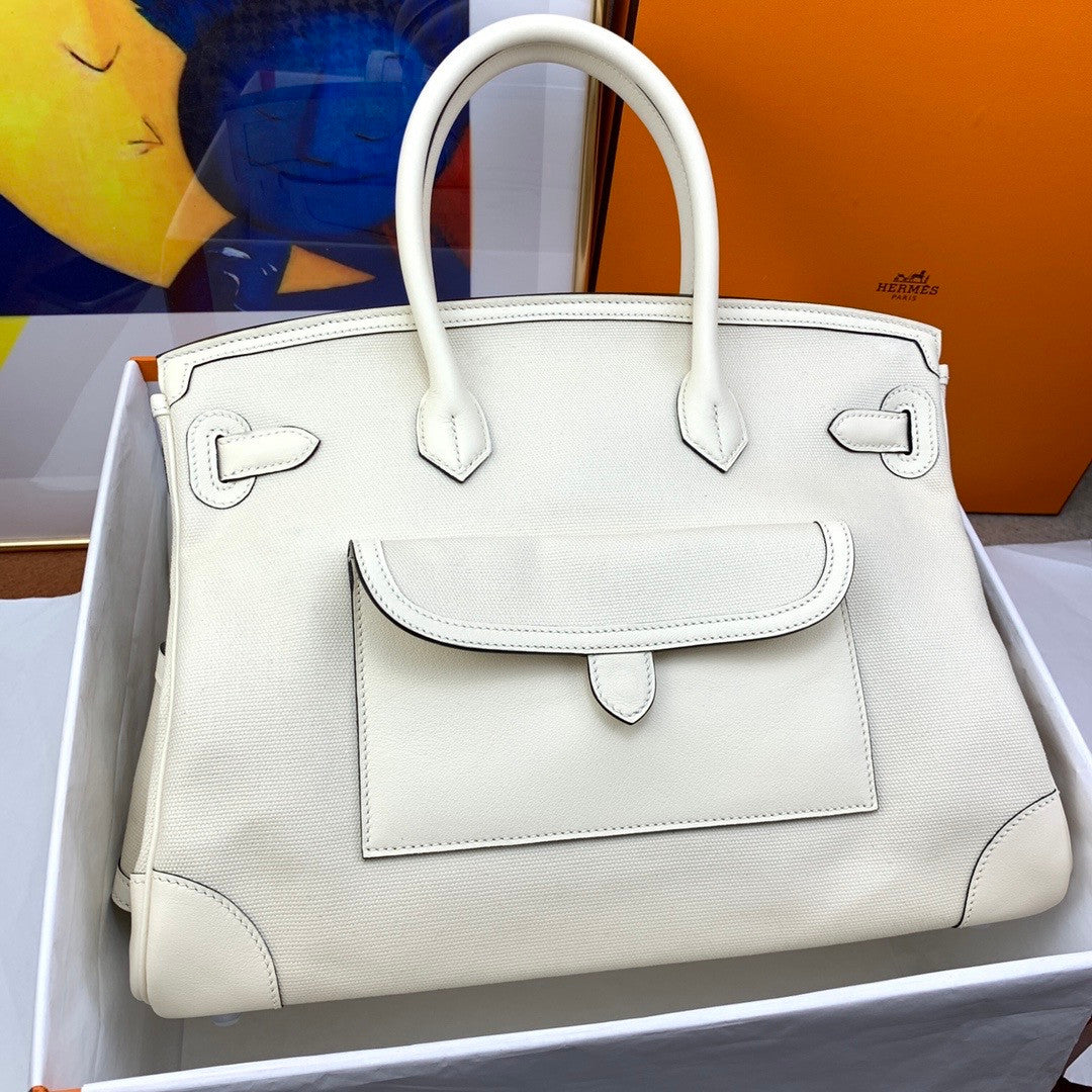 Hermes Limited Edition Cargo Birkin 35 cm Craie Swift and  canvas