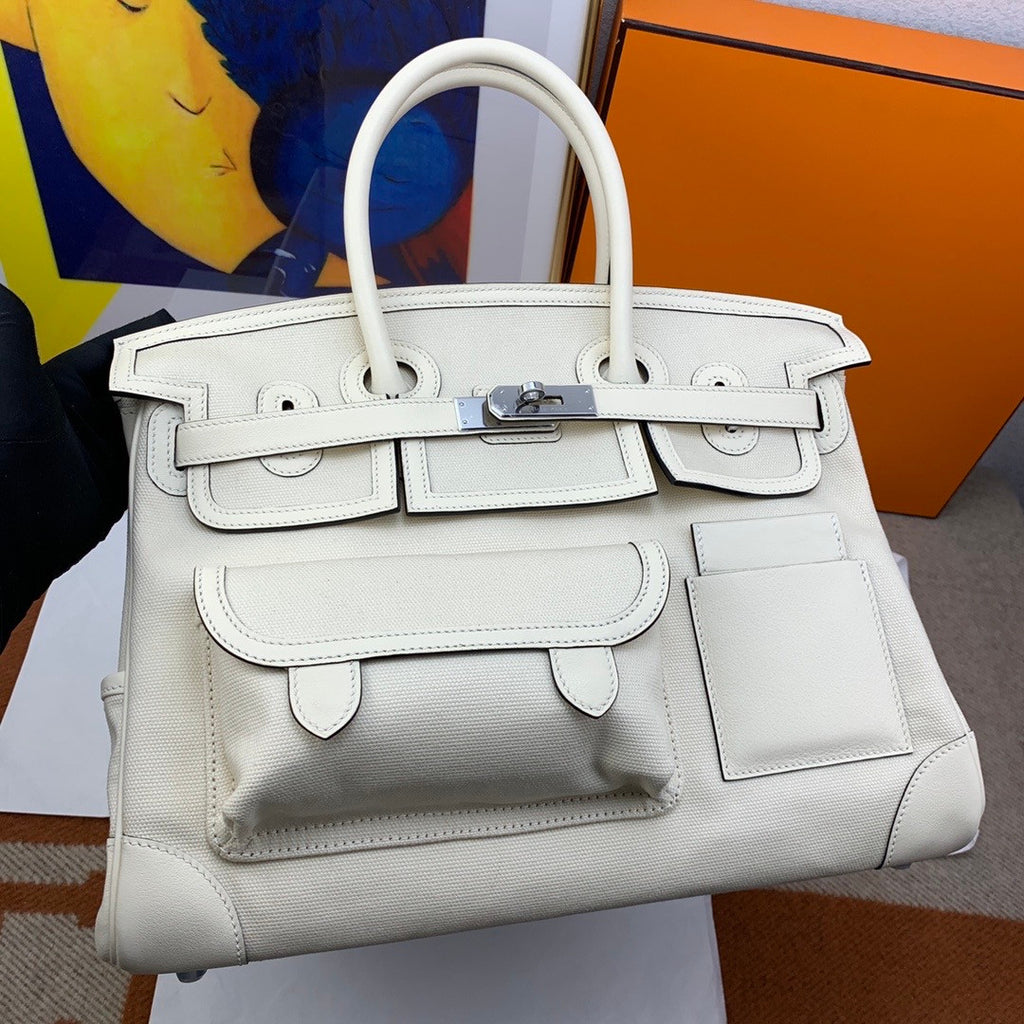 Hermes Limited Edition Cargo Birkin 35 cm Craie Swift and  canvas