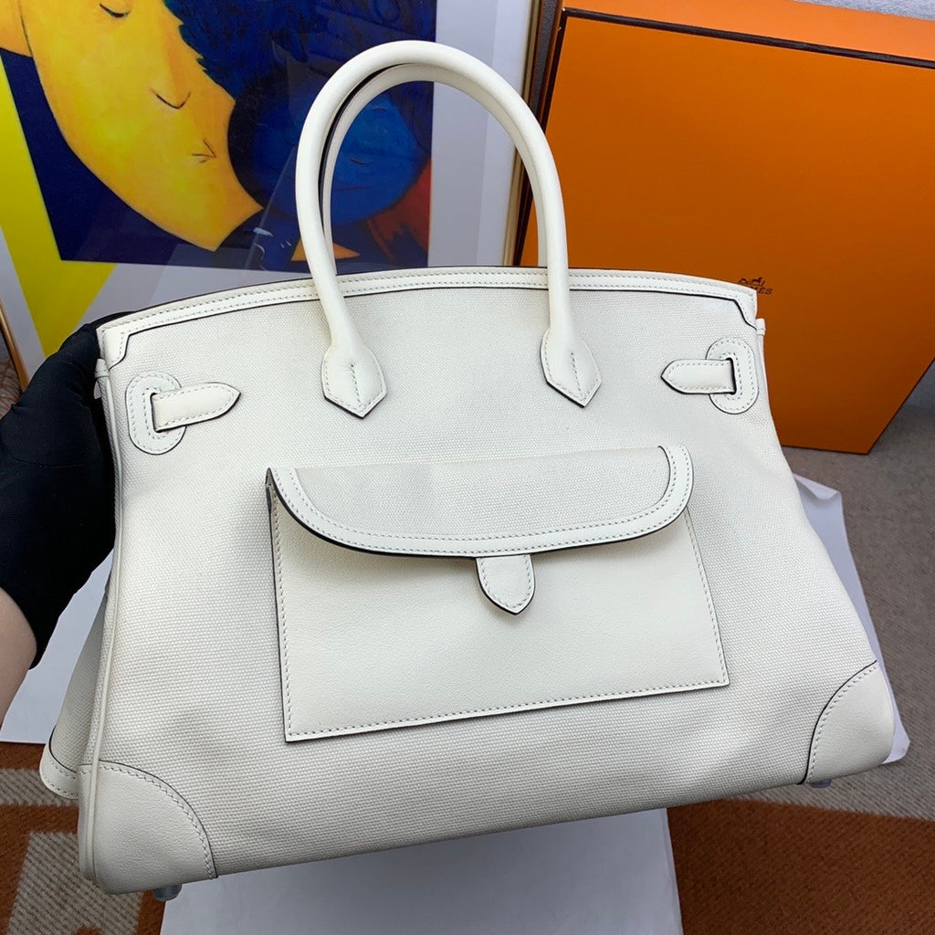 Hermes Limited Edition Cargo Birkin 35 cm Craie Swift and  canvas