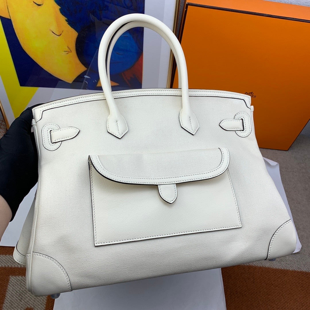 Hermes Limited Edition Cargo Birkin 35 cm Craie Swift and  canvas