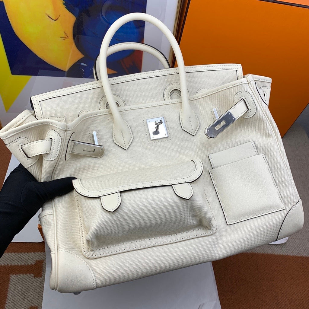 Hermes Limited Edition Cargo Birkin 35 cm Craie Swift and  canvas