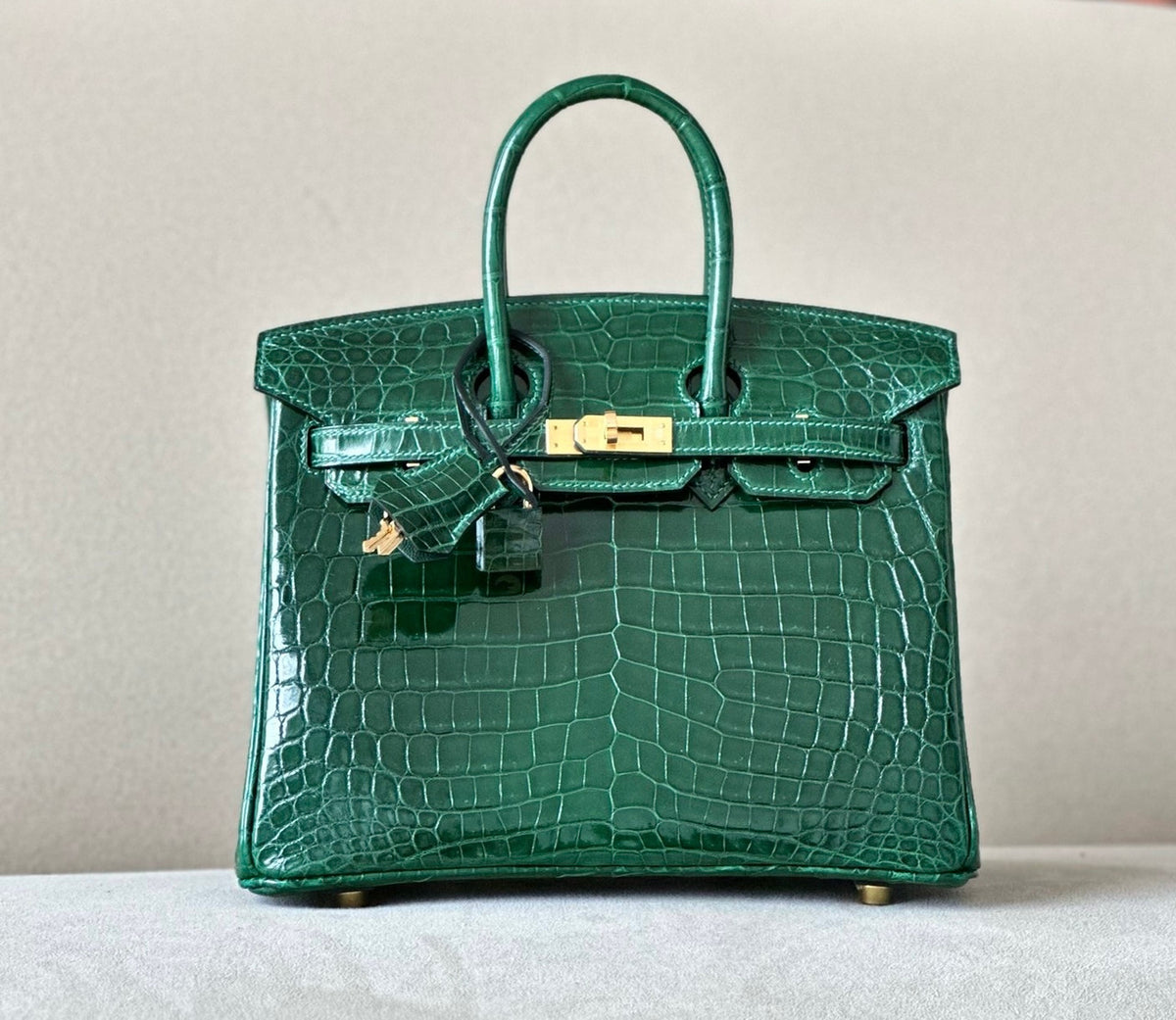 Hermes VERT FORET Birkin Bag 25cm Niloticus Crocodile Gold Hardware