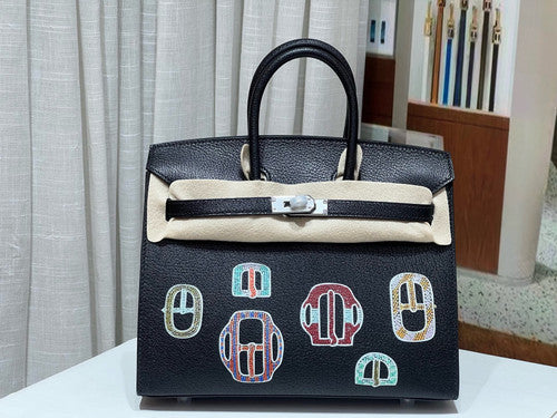 Hermès Limited Edition Birkin 25 Bouclerie Moderne Noir / Black Chevre Palladium Hardware