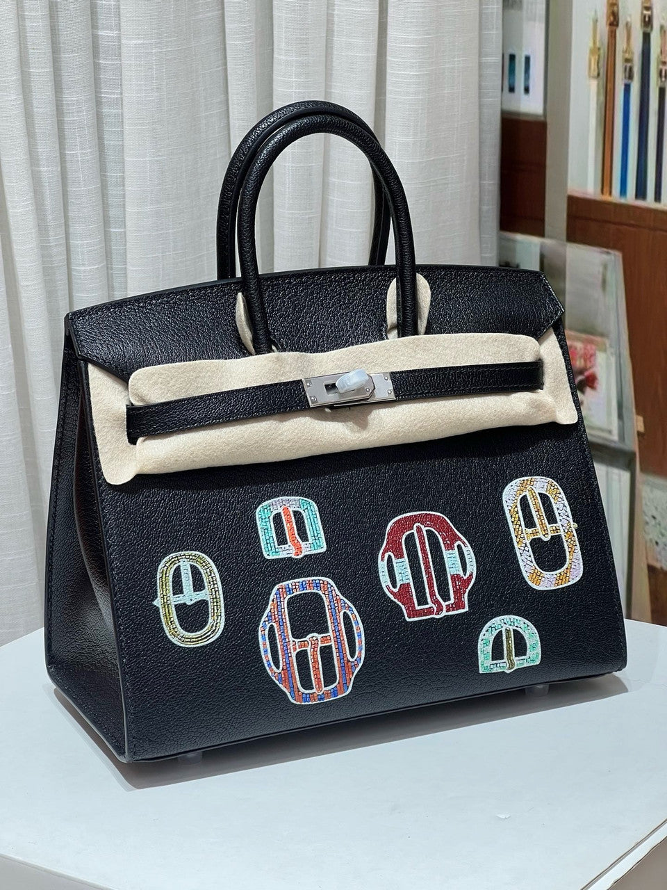 Hermès Limited Edition Birkin 25 Bouclerie Moderne Noir / Black Chevre Palladium Hardware