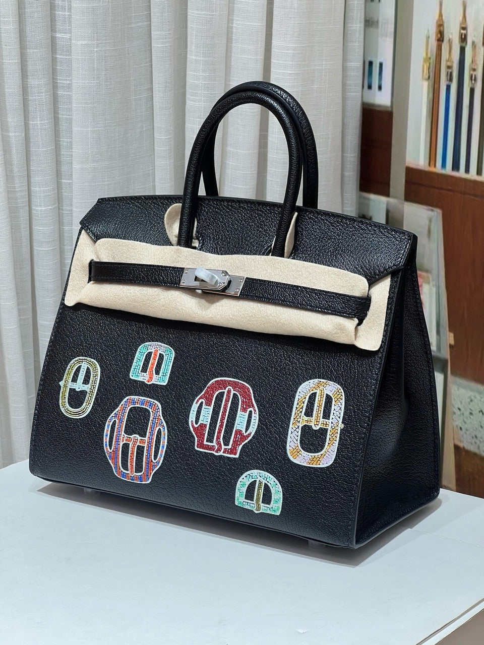 Hermès Limited Edition Birkin 25 Bouclerie Moderne Noir / Black Chevre Palladium Hardware