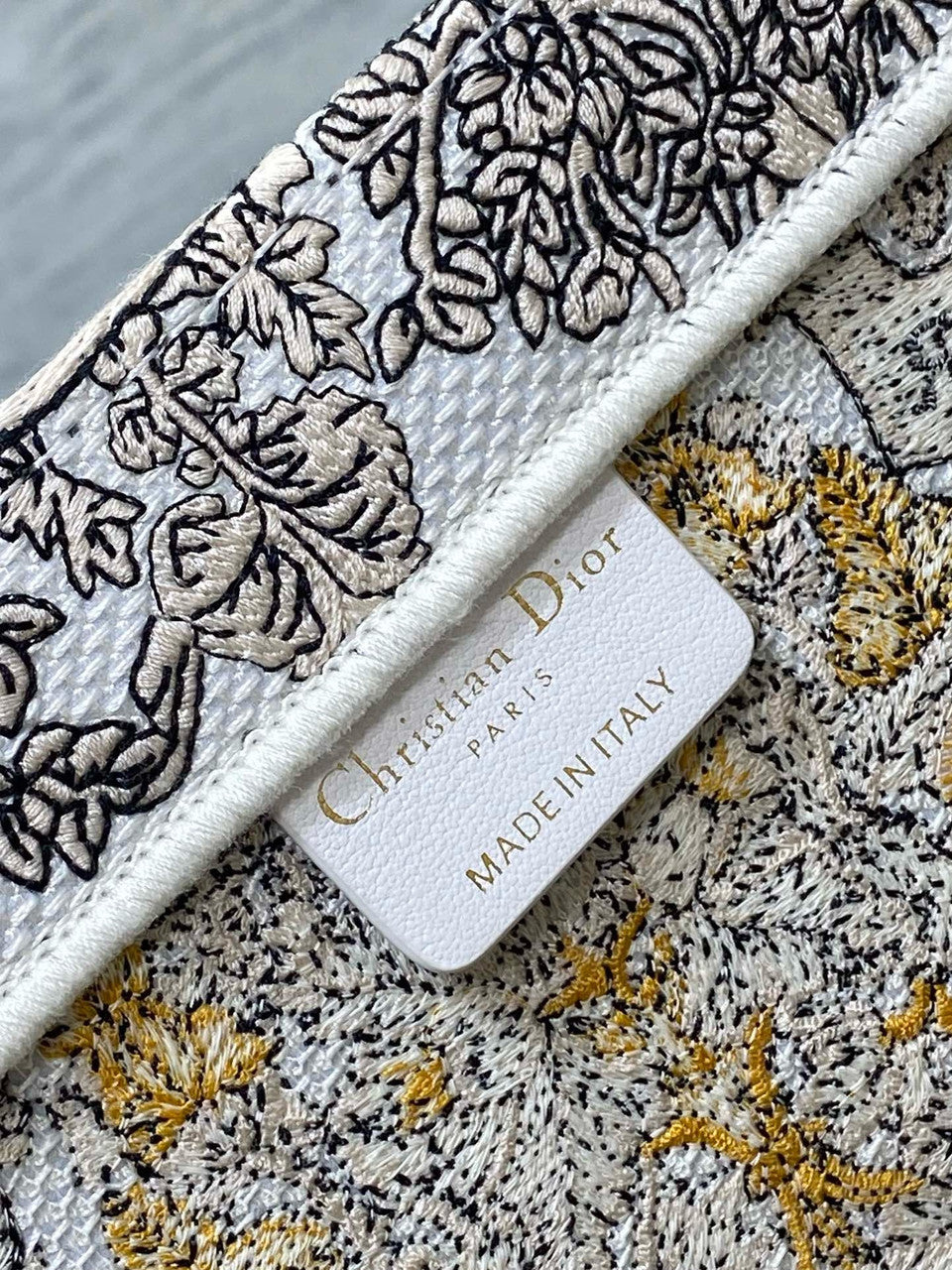 Christian Dior Medium Dior Book Tote Latte Embroidery with Gold-Tone Dior Around the World Motif