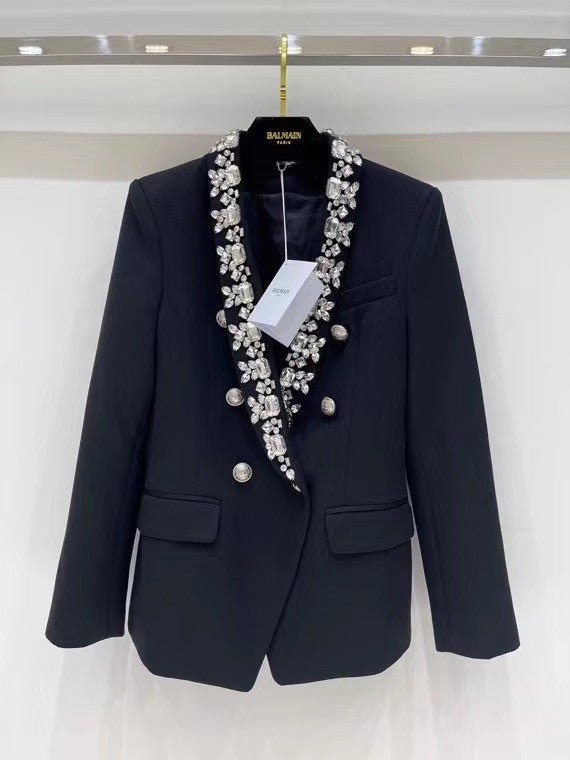Balmain Black wool blazer with silver embroidery