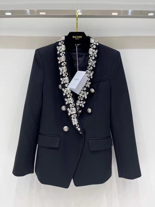 Balmain Black wool blazer with silver embroidery