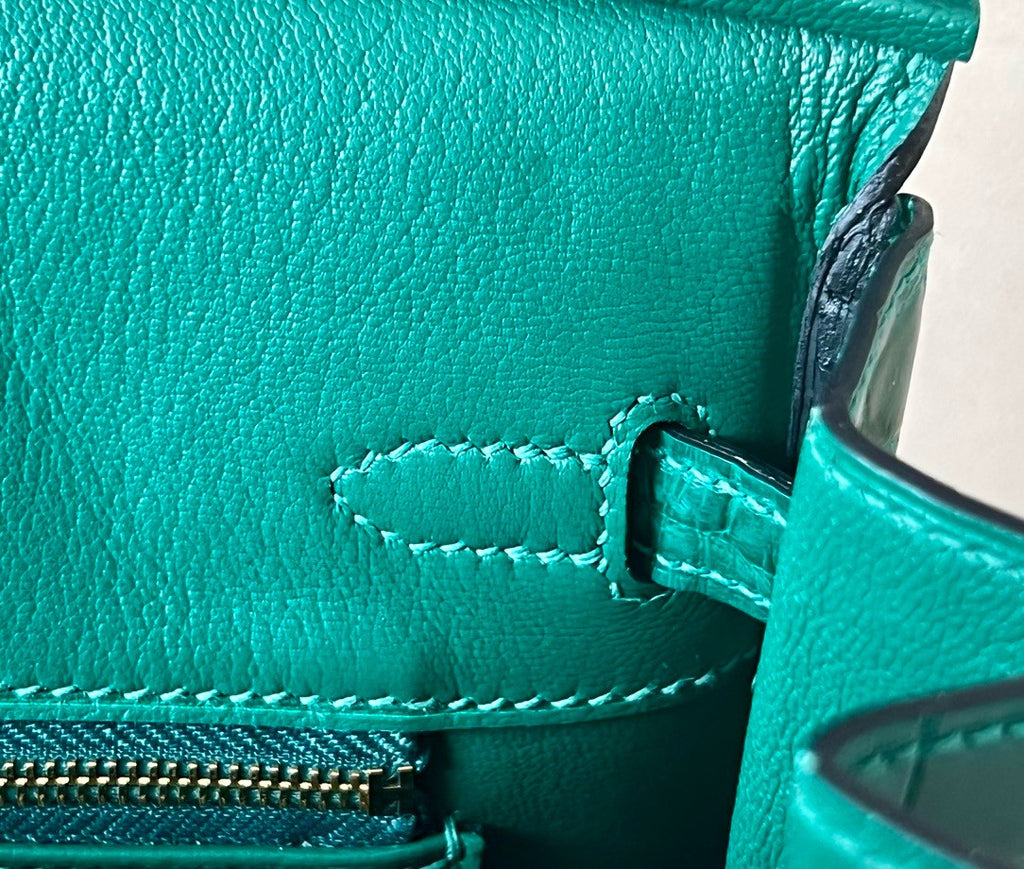 Hermes Special Order Rose Scheherazade/Vert Emerald Bi-Coloured  Birkin Bag 25cm Niloticus Crocodile Gold Hardware