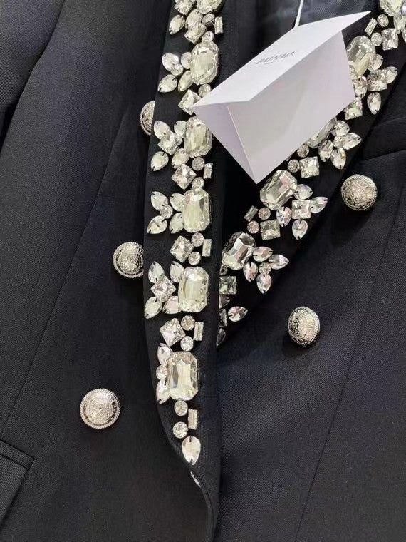 Balmain Black wool blazer with silver embroidery