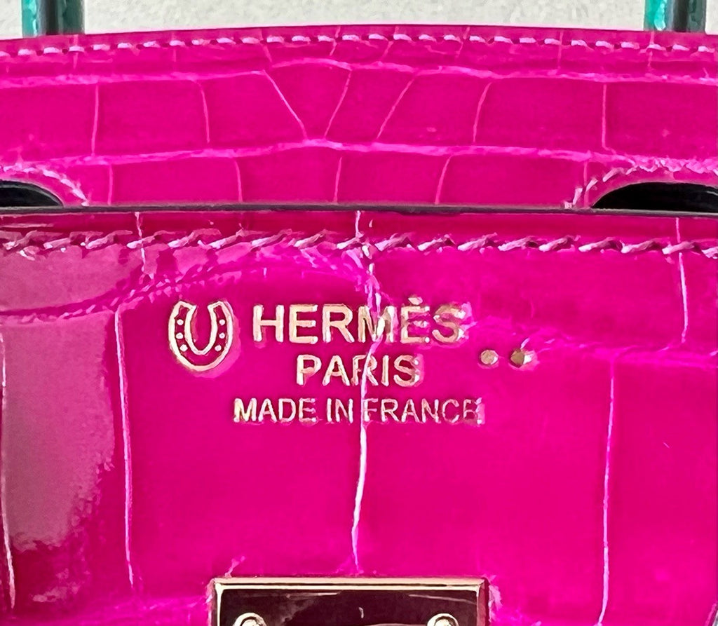 Hermes Special Order Rose Scheherazade/Vert Emerald Bi-Coloured  Birkin Bag 25cm Niloticus Crocodile Gold Hardware