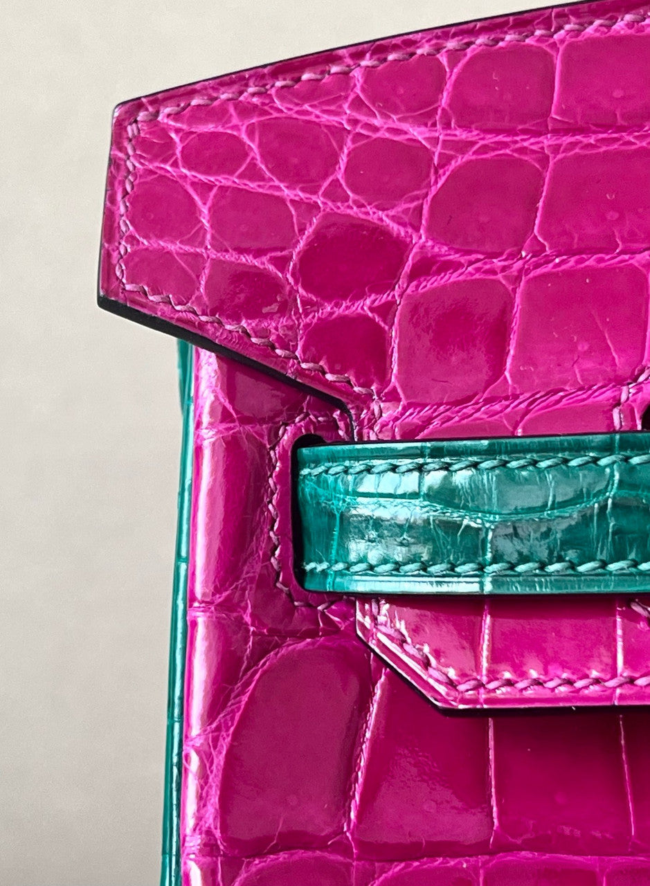 Hermes Special Order Rose Scheherazade/Vert Emerald Bi-Coloured  Birkin Bag 25cm Niloticus Crocodile Gold Hardware