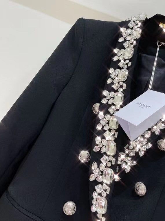 Balmain Black wool blazer with silver embroidery