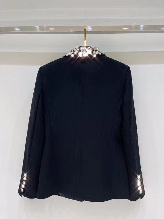 Balmain Black wool blazer with silver embroidery