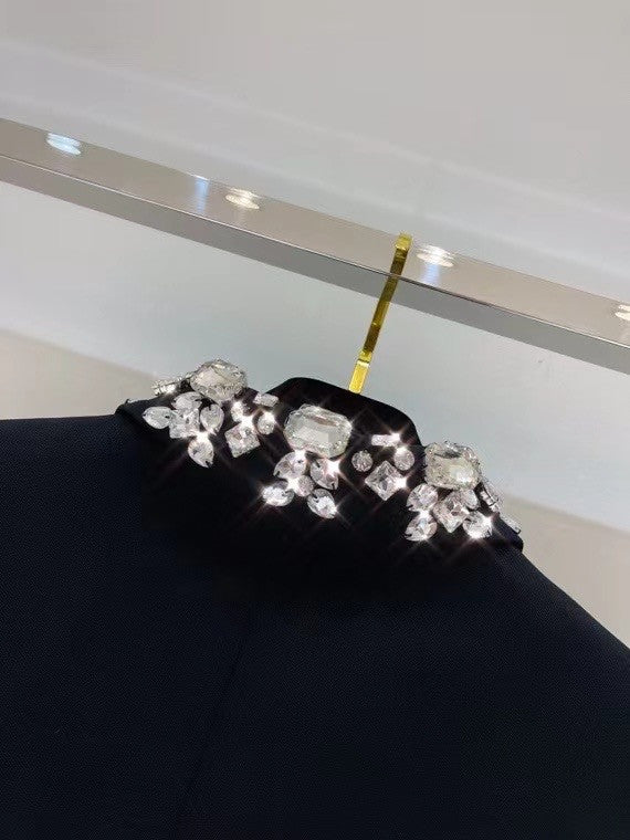 Balmain Black wool blazer with silver embroidery