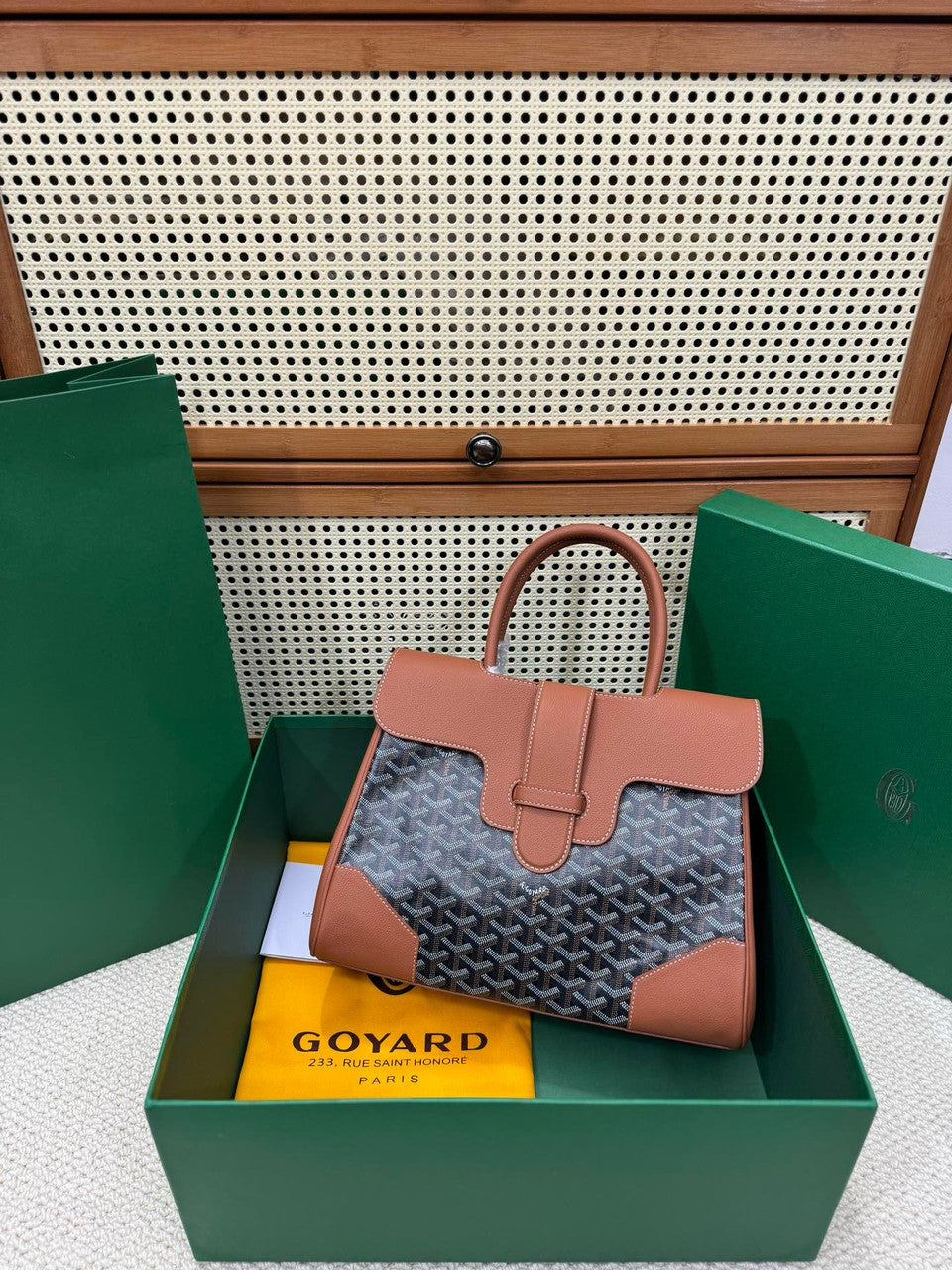 Goyard Saigon Tote Black and Tan Goyardine Canvas Palladium Hardware Goyard