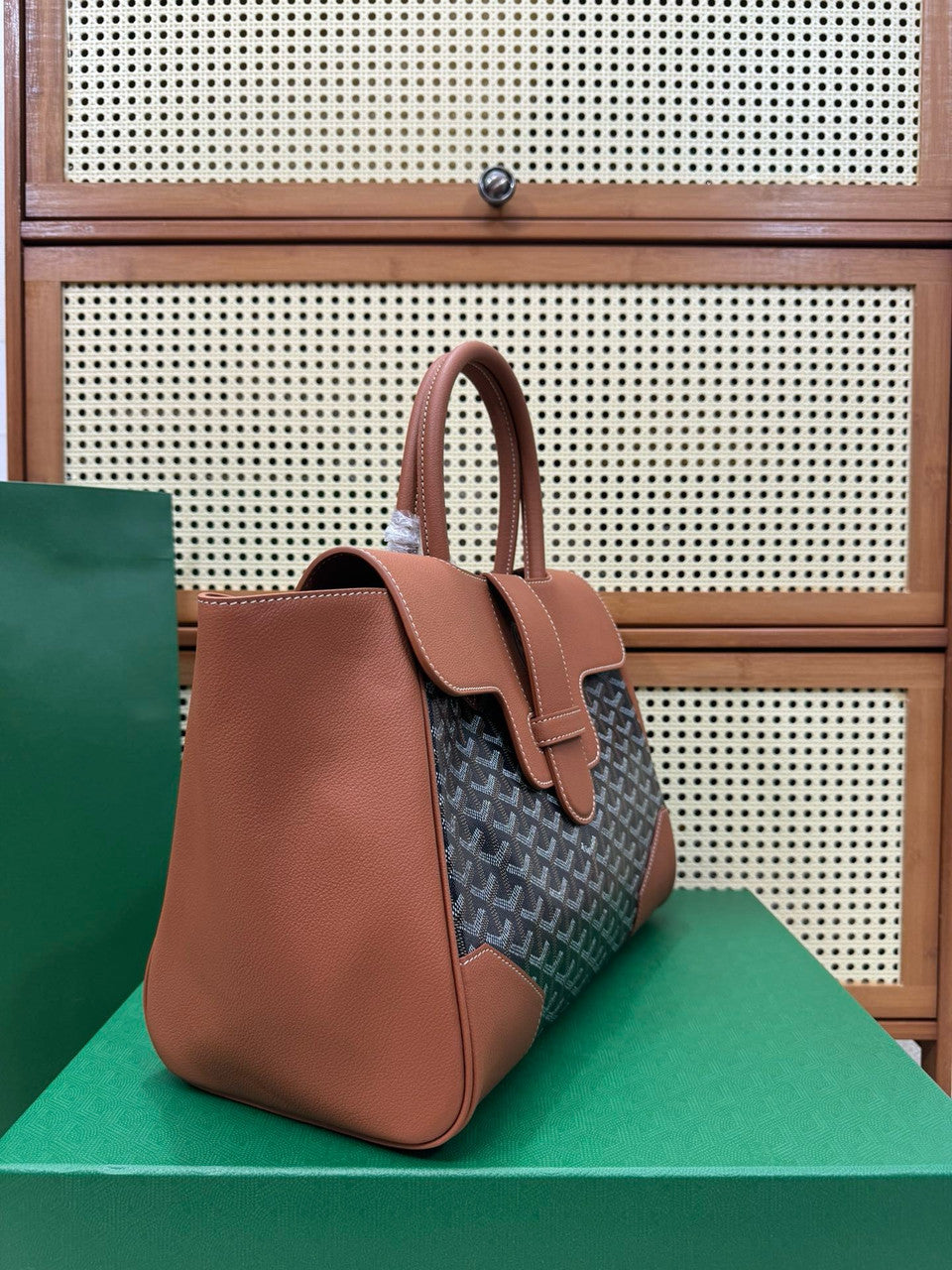 Goyard Saigon Tote Black and Tan Goyardine Canvas Palladium Hardware Goyard