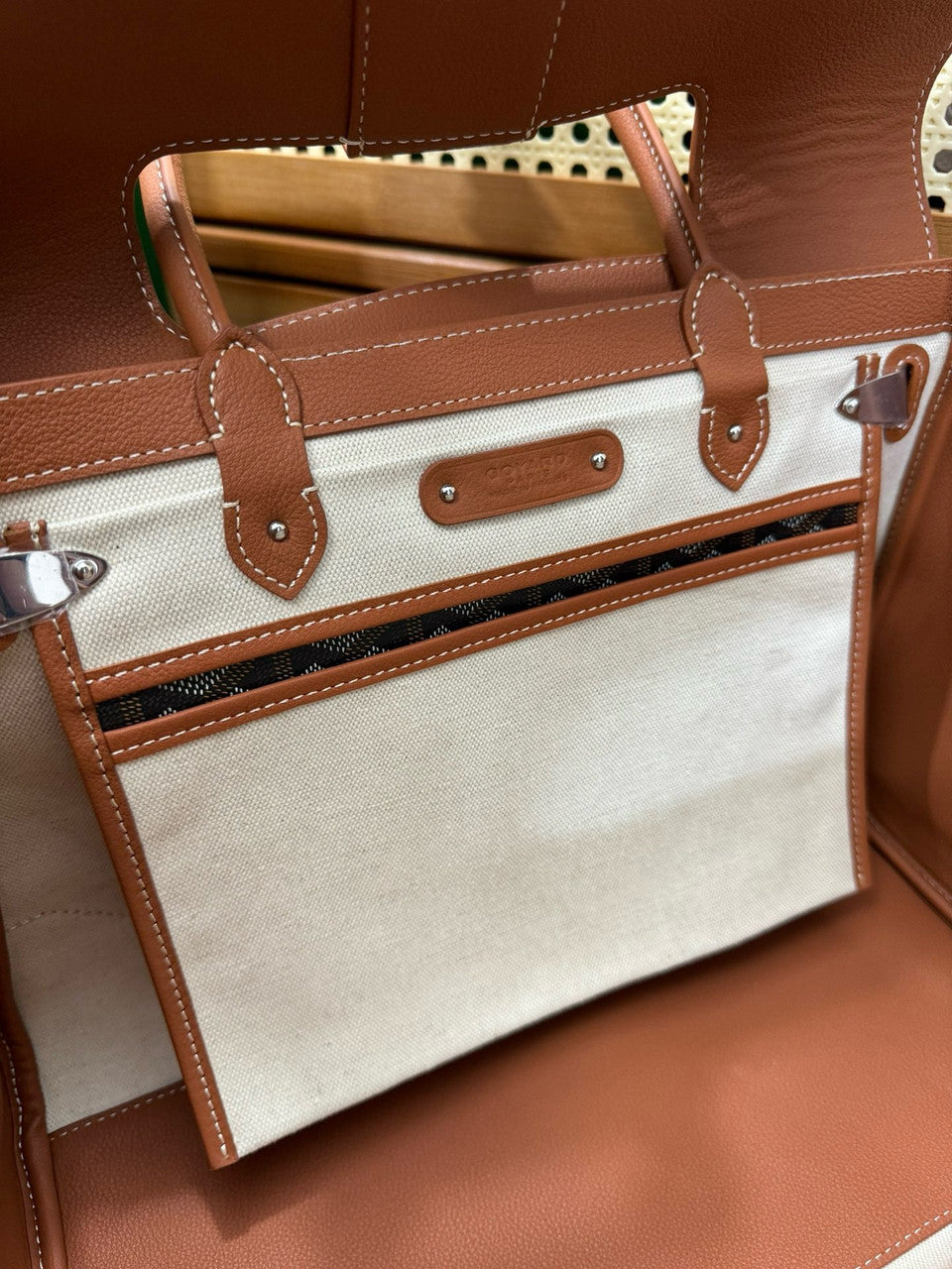 Goyard Saigon Tote Black and Tan Goyardine Canvas Palladium Hardware Goyard
