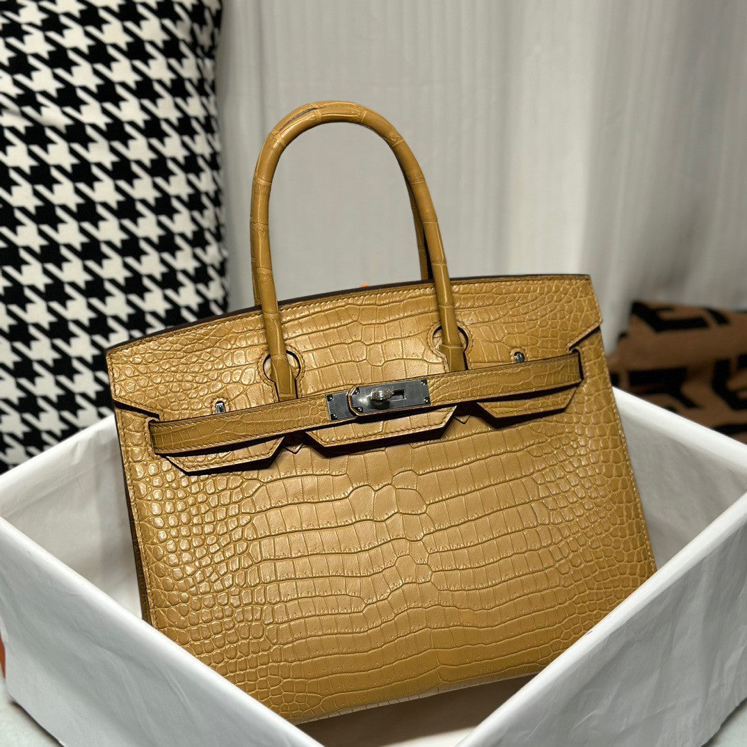 Hermes chai Birkin 30 in Porosus  Crocodile with Palladium hardware