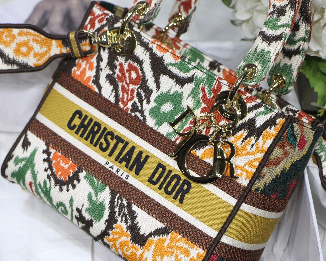 Christian Dior MEDIUM LADY D-LITE BAG Yellow Multicolor Dior Paisley Embroidery