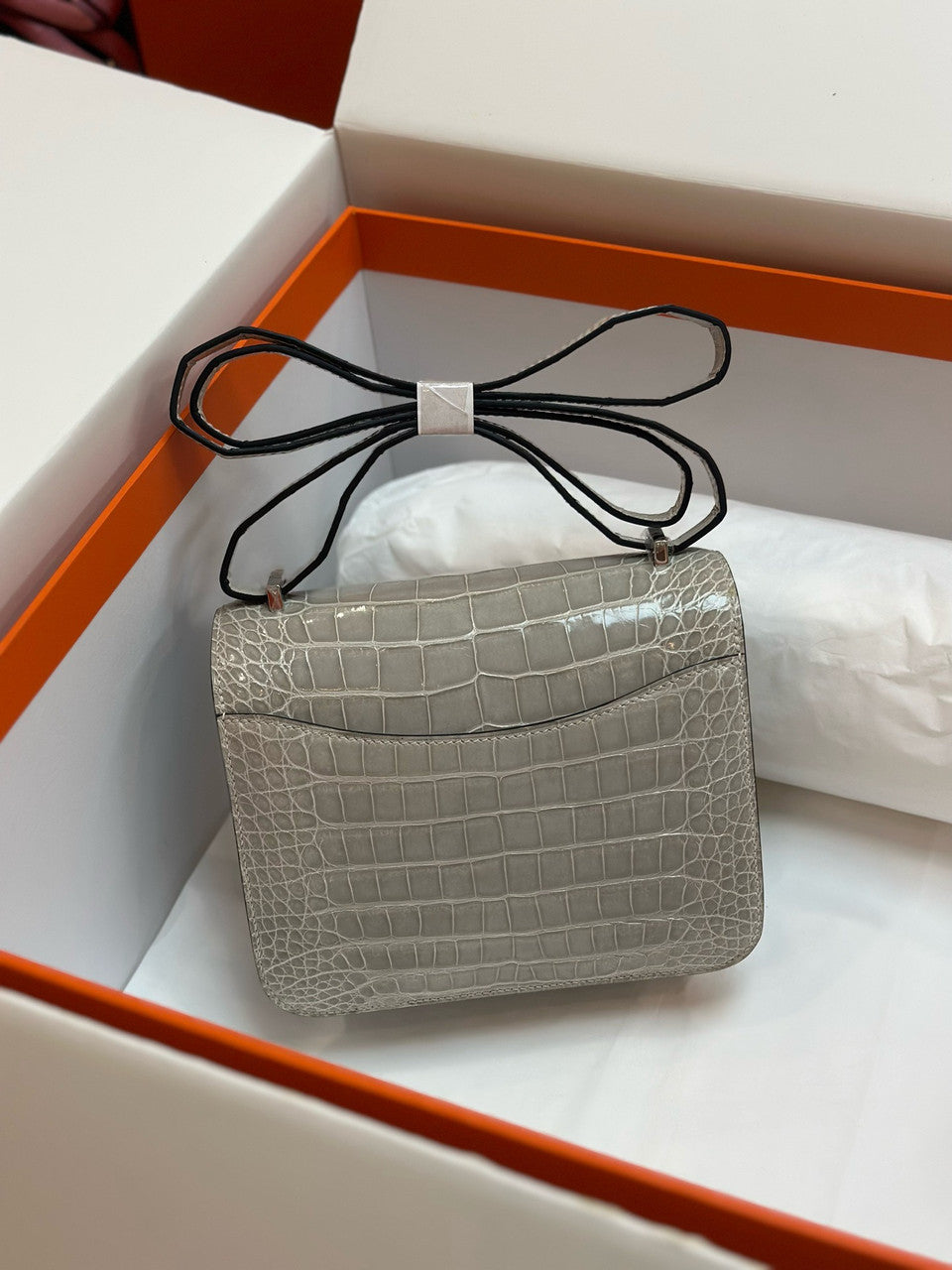 Hermes Gris Tourterelle Crocodile Constance Mini 18/19 Handbag