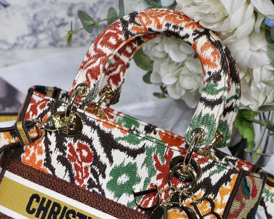 Christian Dior MEDIUM LADY D-LITE BAG Yellow Multicolor Dior Paisley Embroidery