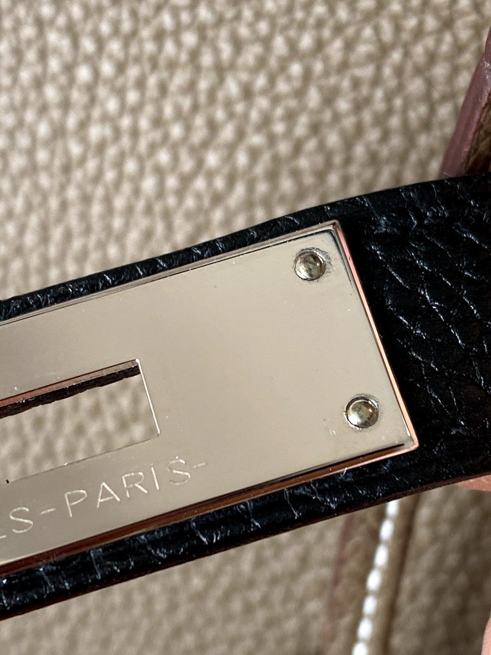 HERMES Special Order BIRKIN 30 Bag Etoupe/ Black Chevre Palladium hardware